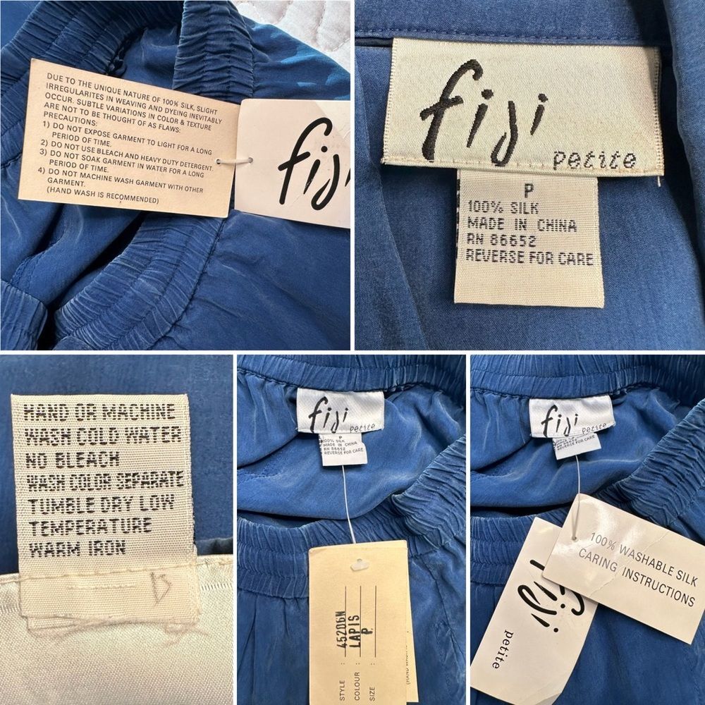 Vintage 90s Fiji Petite Silk Loungewear Set 2-Piece Blue Drawstring Pants S/XS - Picture 7 of 16